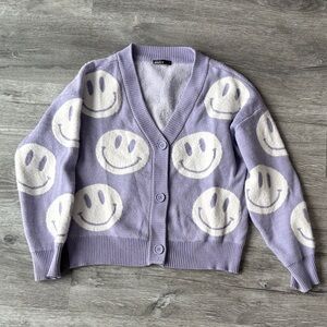 Smiley Face Lavender Cardigan Sweater